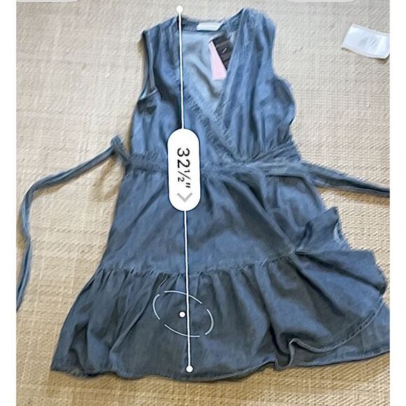 NWT Avec Les Filles Anthropologie Tie Waist Wrap Denim Mini Dress Size 2 $158 - Picture 8 of 11